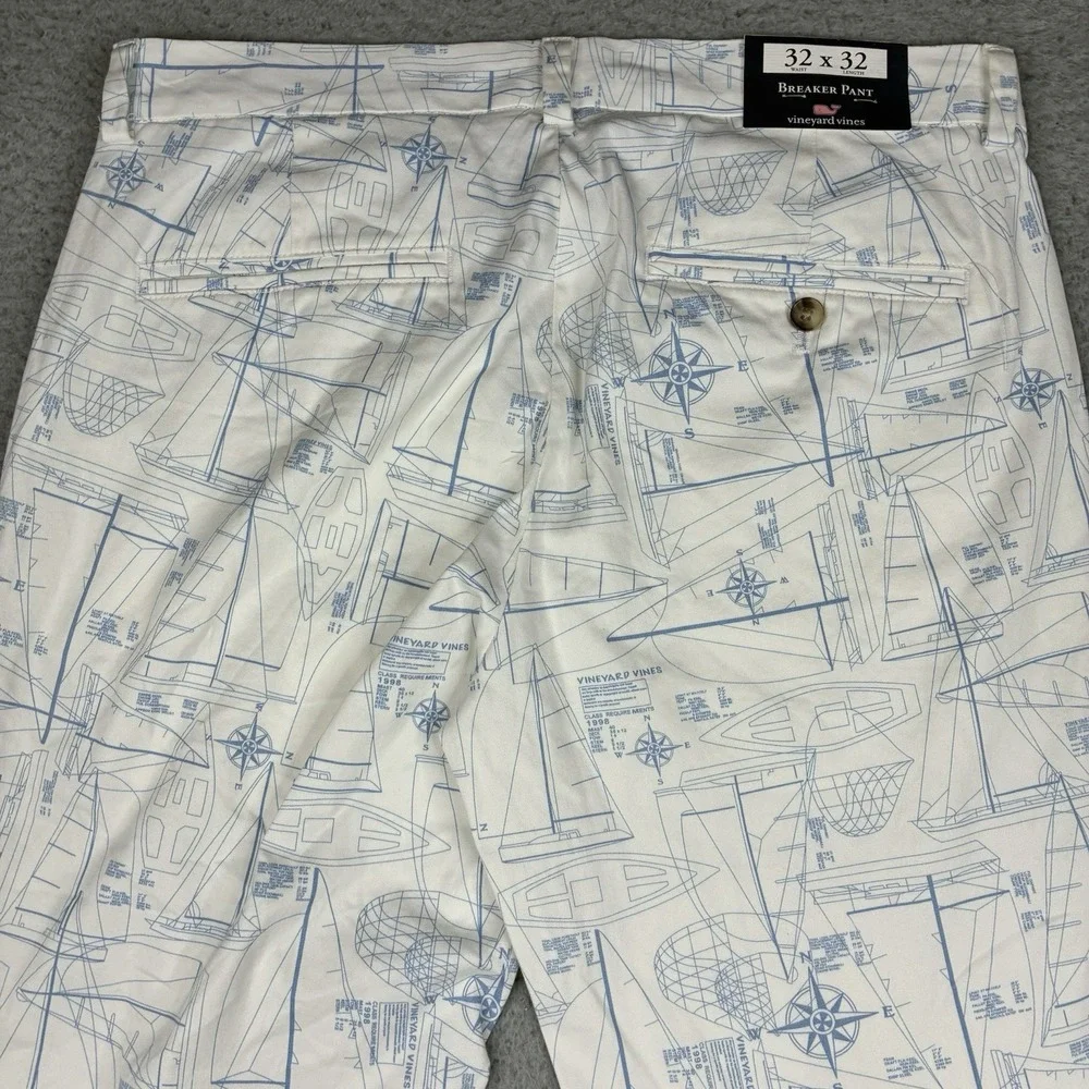 Vineyard Vines Breaker Pants Men's 32x32 White Nautical Print Straight Leg NWT